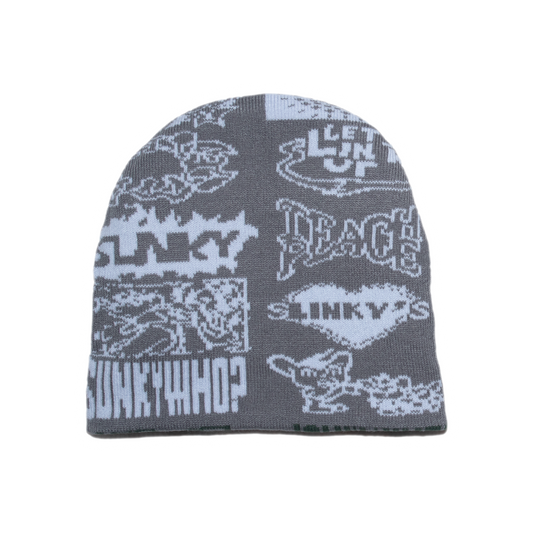 Allover Reversible Skull Beanie - Grey