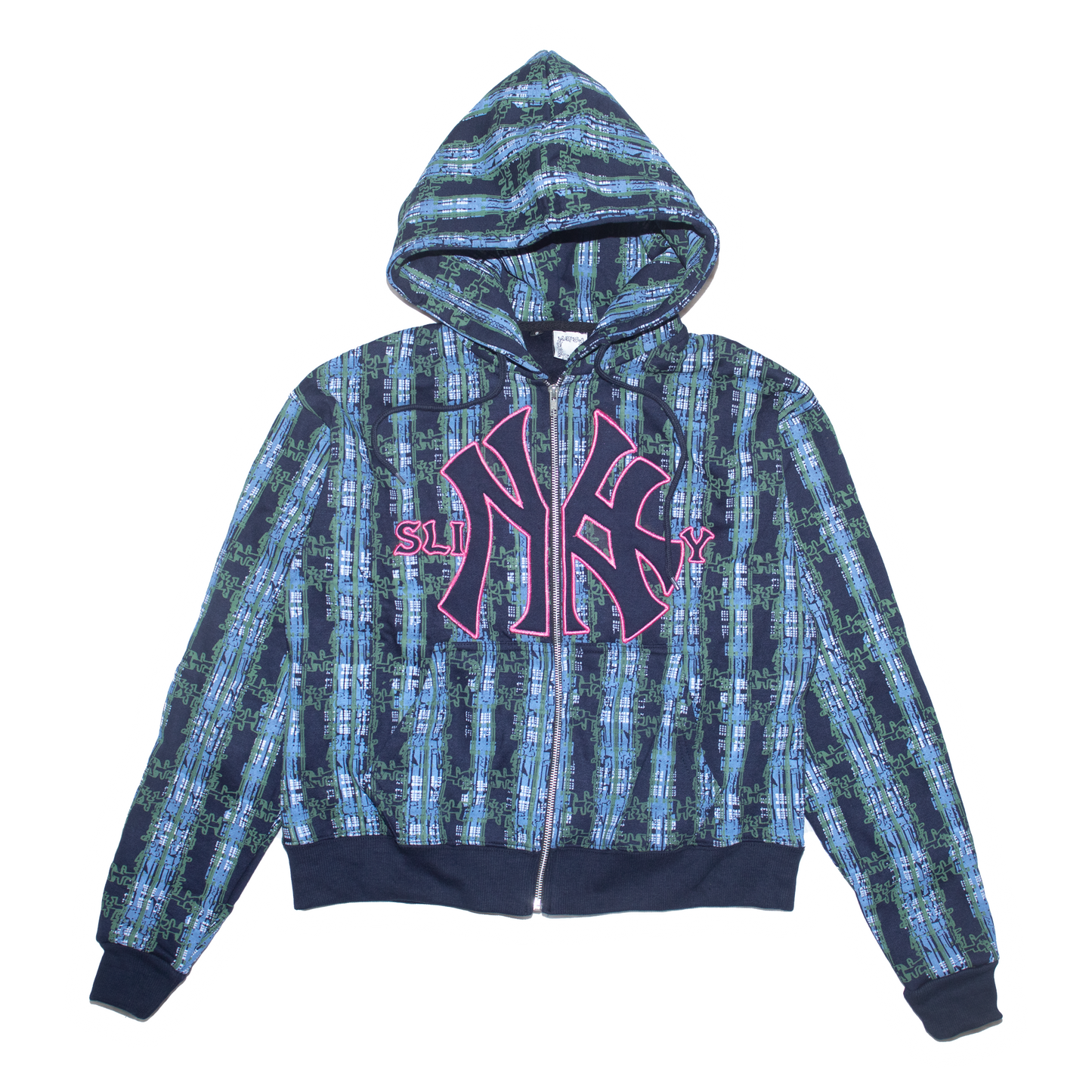 Yankees Bootleg Plaid Zip Hood - Navy