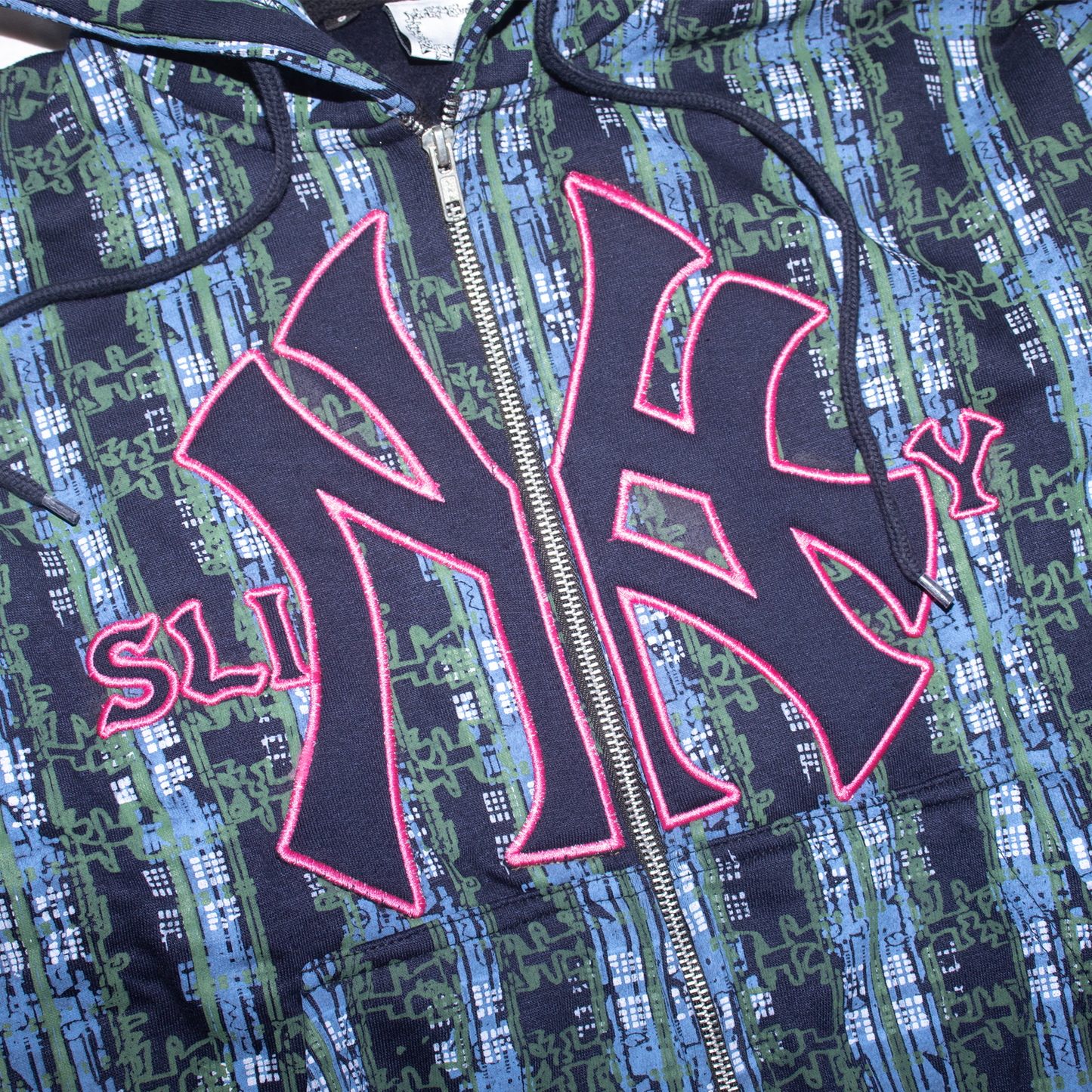 Yankees Bootleg Plaid Zip Hood - Navy
