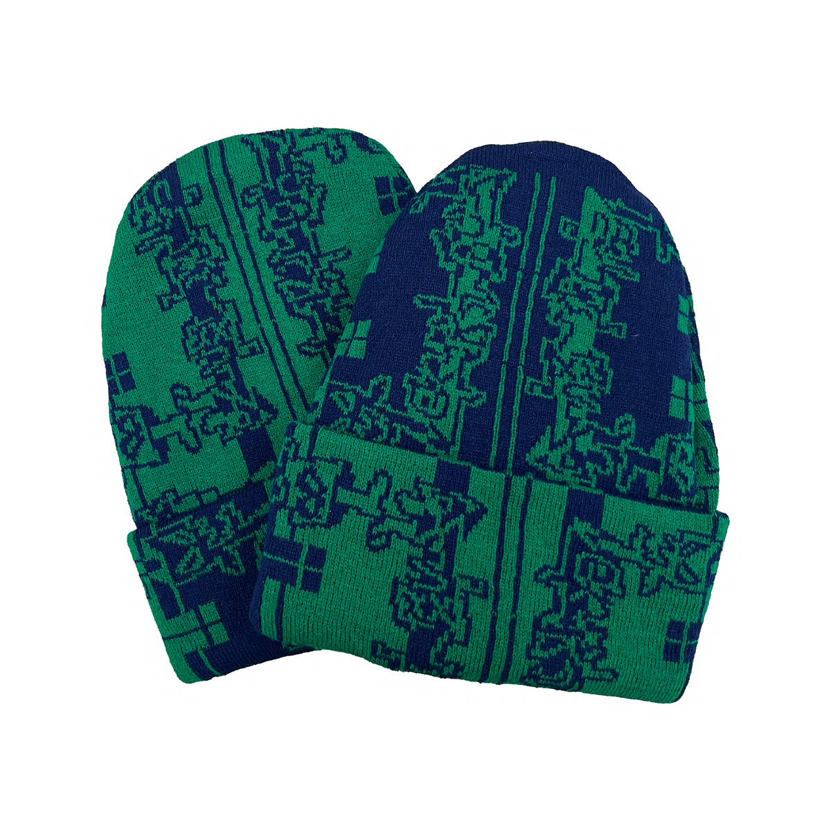 Reversible Checker Fold Beanie - Green/Blue