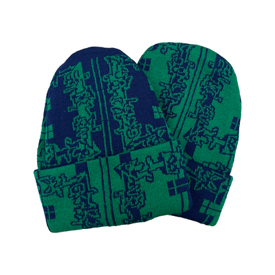 Reversible Checker Fold Beanie - Green/Blue