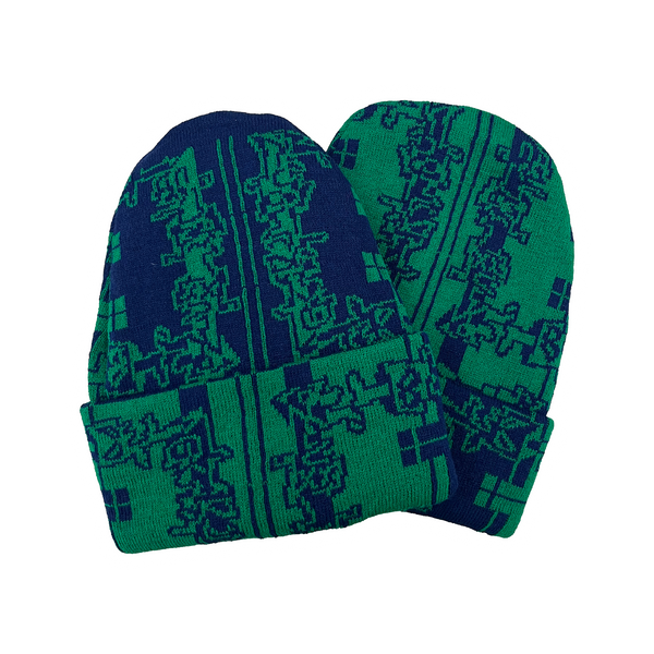 Reversible Checker Fold Beanie - Green/Blue