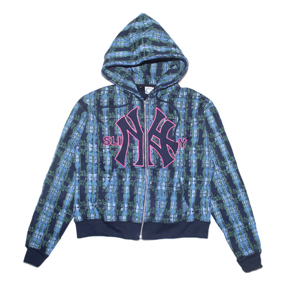 Yankees Bootleg Plaid Zip Hood - Navy