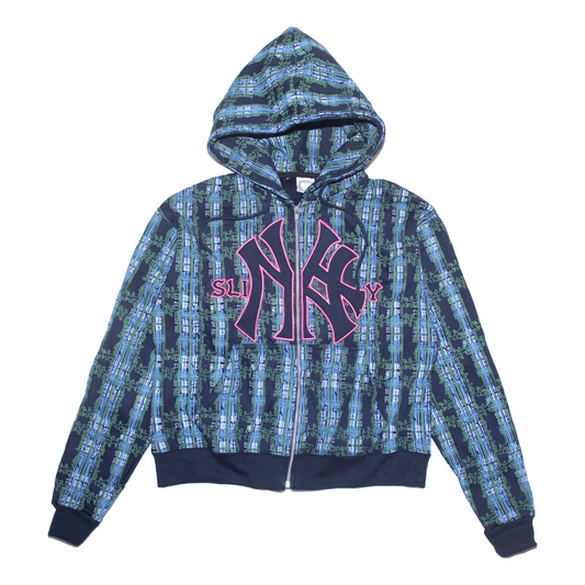 Yankees Bootleg Plaid Zip Hood - Navy