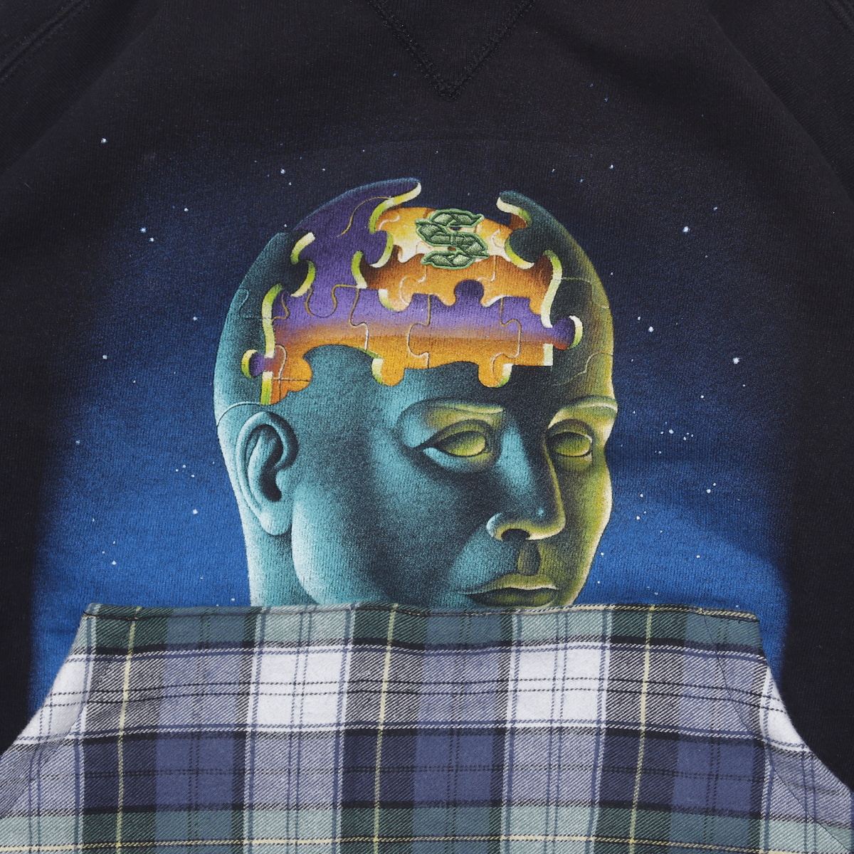 Puzzle Two Tone Hood - Navy/Plaid