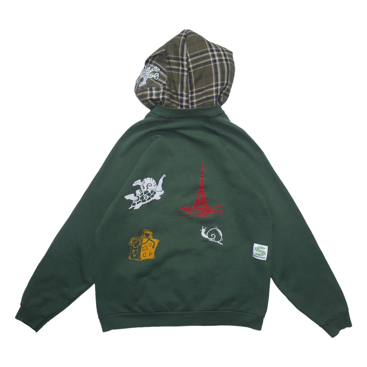 Travel Two Tone Hood - Green/Plaid